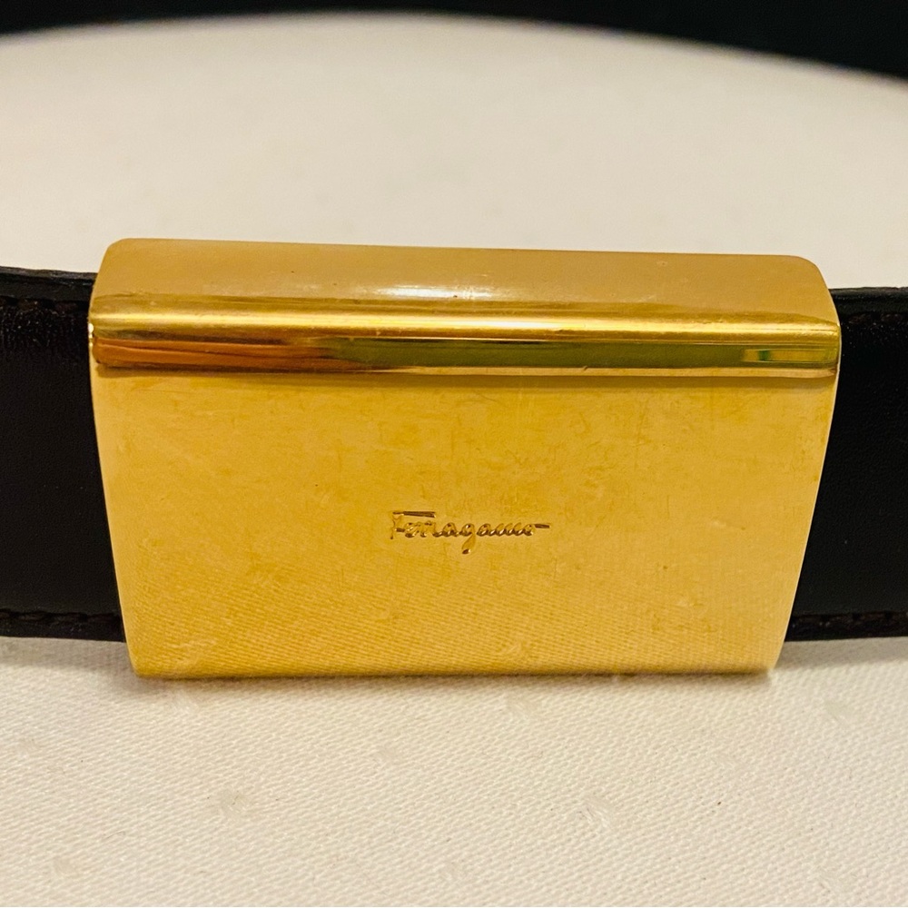 FERRAGAMO Brown Leather Belt. Belt fastens with Velcro. Sold as pictured.
